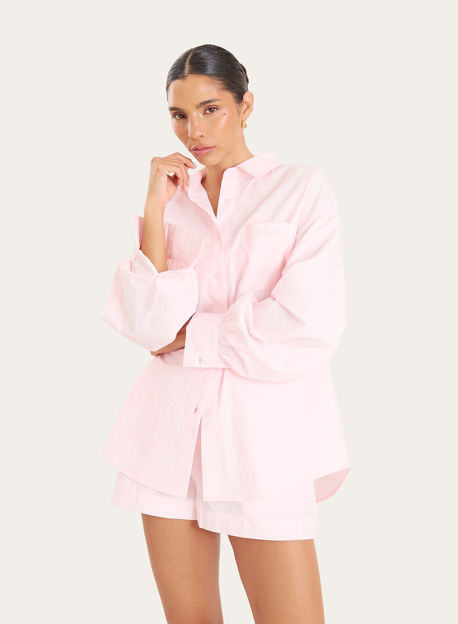 Light Pink Cotton Balloon Sleeve Shirt